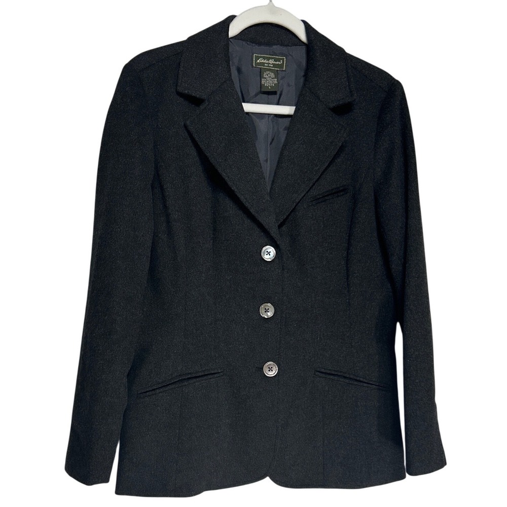 Eddie Bauer Wool Angora Blend 3-Button Jacket Charcoal Size Large EUC